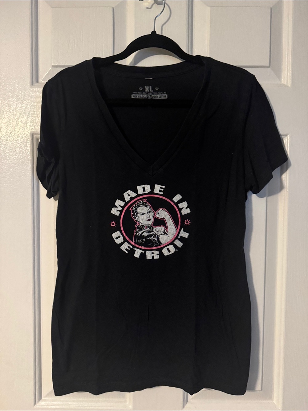 Made in Detroit Women's Black V-Neck Graphic Tee by Unknown Brand